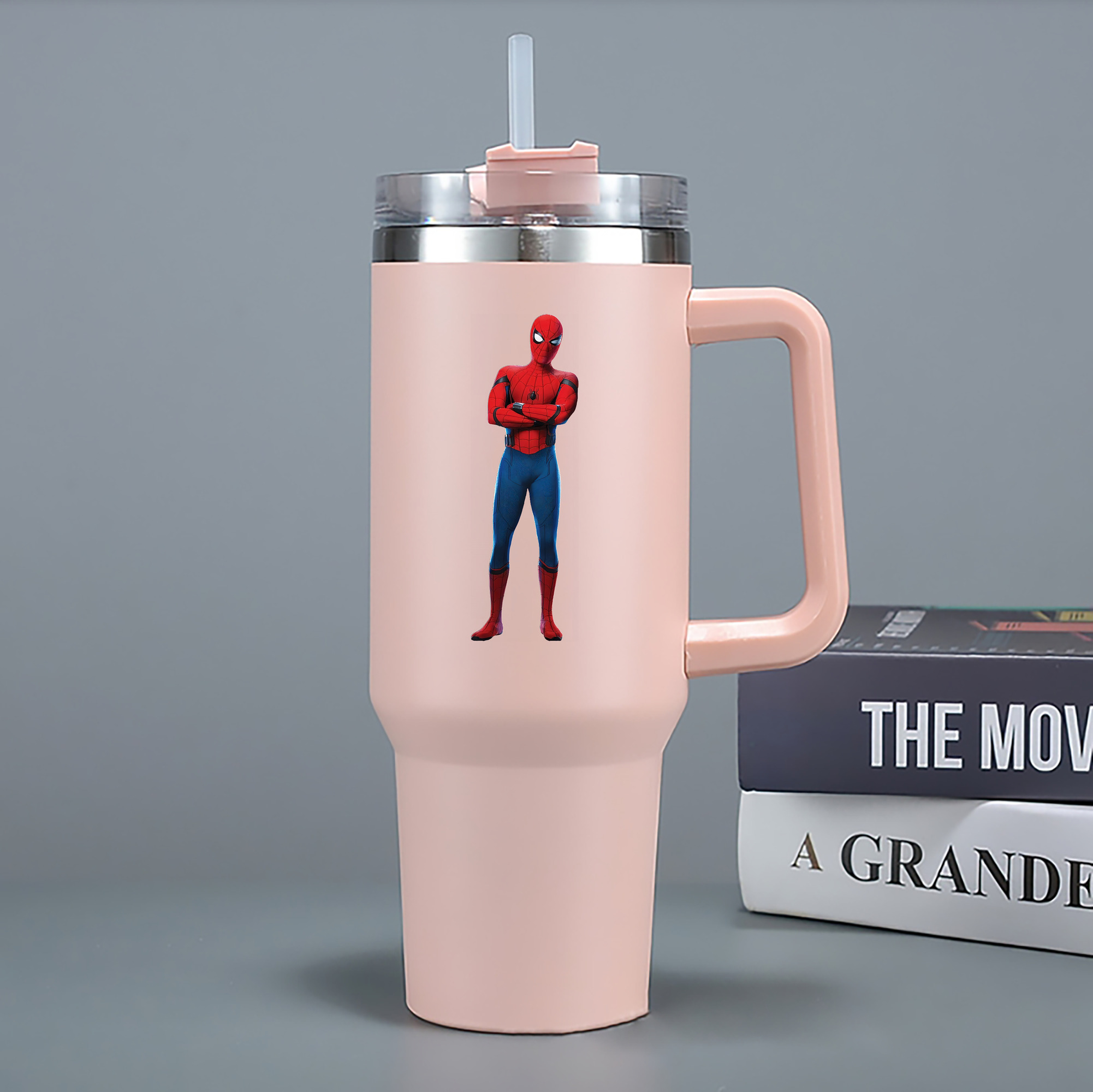 （画像用） Spider Man スパイダーマン 1200mL車用タンブラー - クリスタルステッカー（プラスチックストロー付き）